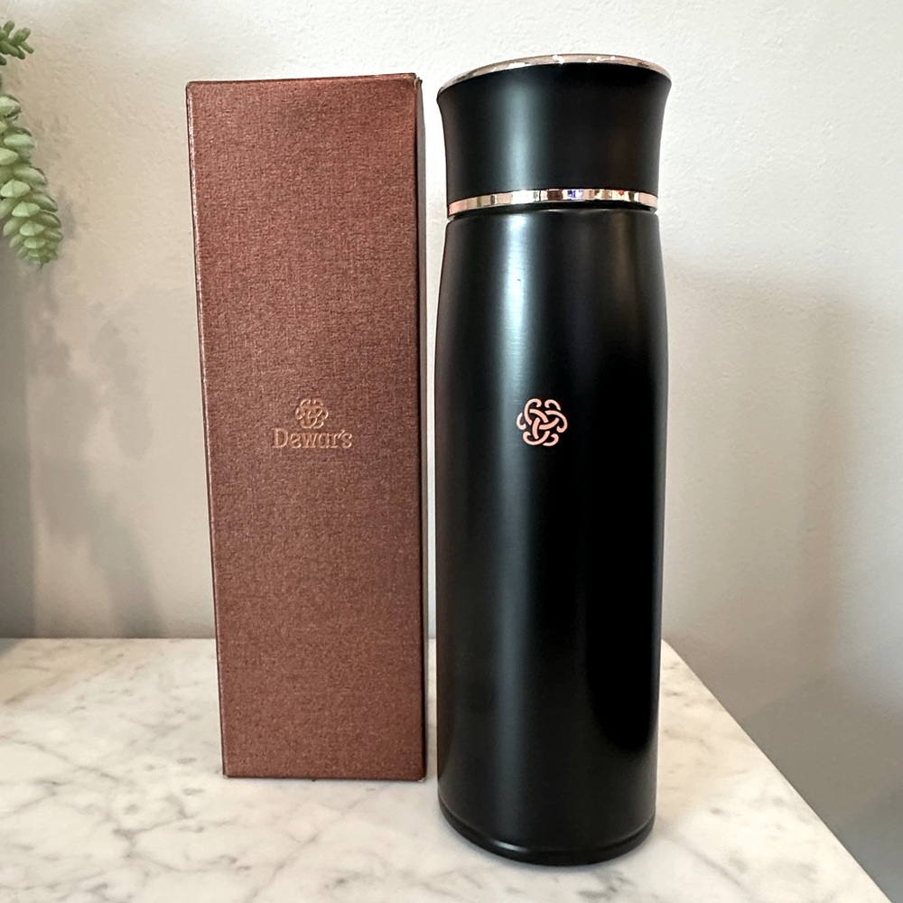 New in box | Dewar’s Steel Vacuum Mug - Black with Rose Gold Details
